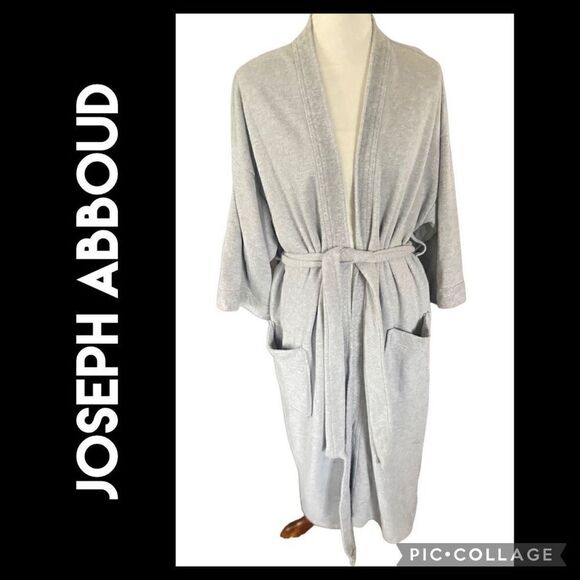 Joseph Abboud Cotton Blend Light Gray Luxury Mens Robe One Size-EUC - Picture 1 of 10